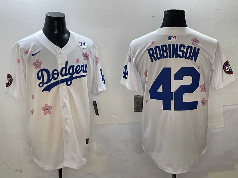 Men Los Angeles Dodgers 42 Robinson White Sakura Edition 2025 Nike MLB Jersey style 5